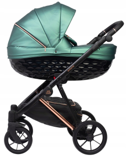 ONTARIO BLACK&ROSE GOLD DETSKÝ KOČÍK 3v1 EKO KOŽA + SEDADLO COSMO